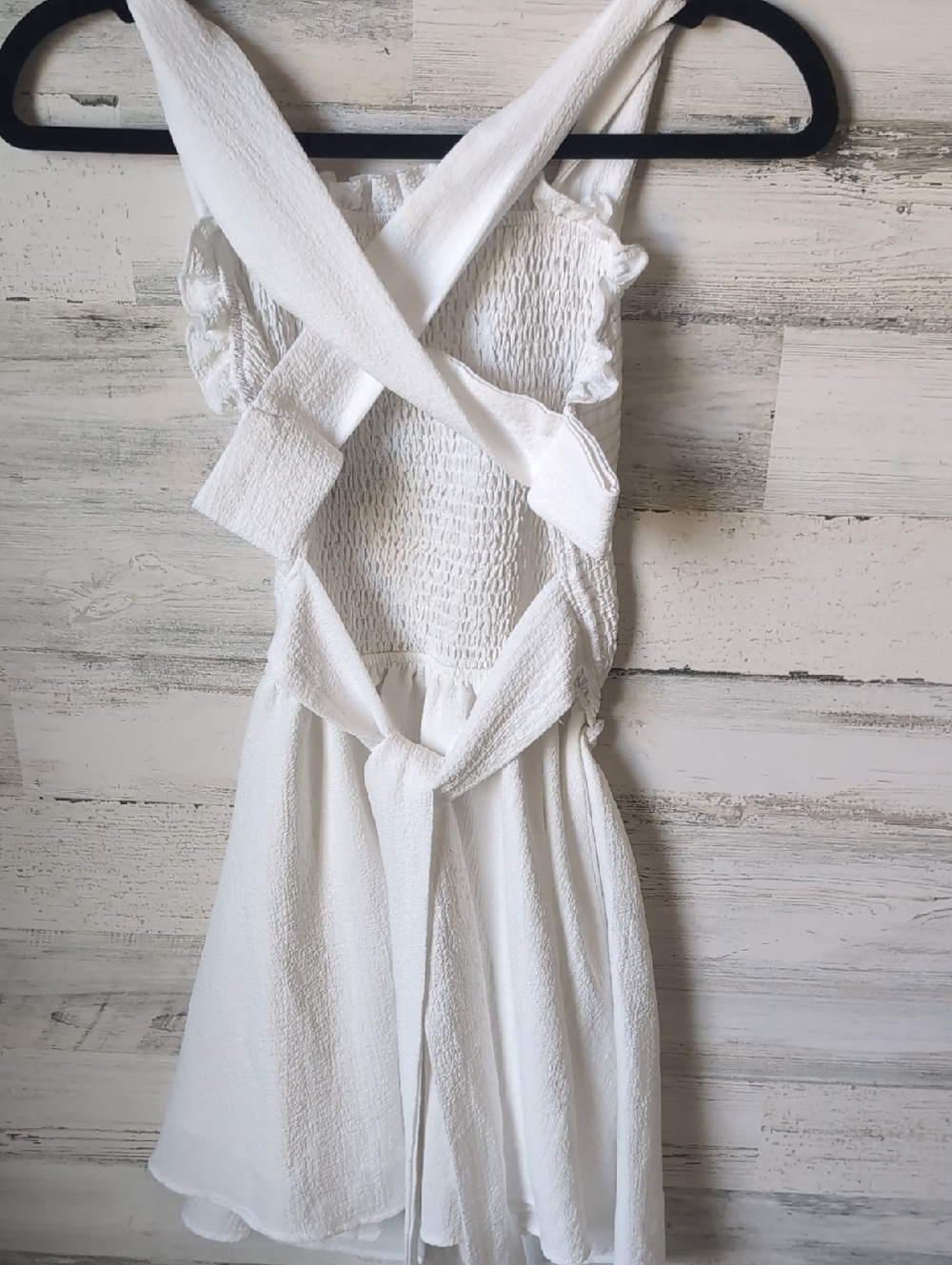 SHEIN White Backless Cross-Strap Smocked Sundress